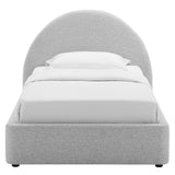 Quinn Upholstered Fabric Arched Round Twin Platform Bed in Heathered Weave Light Gray