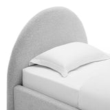 Quinn Upholstered Fabric Arched Round Twin Platform Bed in Heathered Weave Light Gray