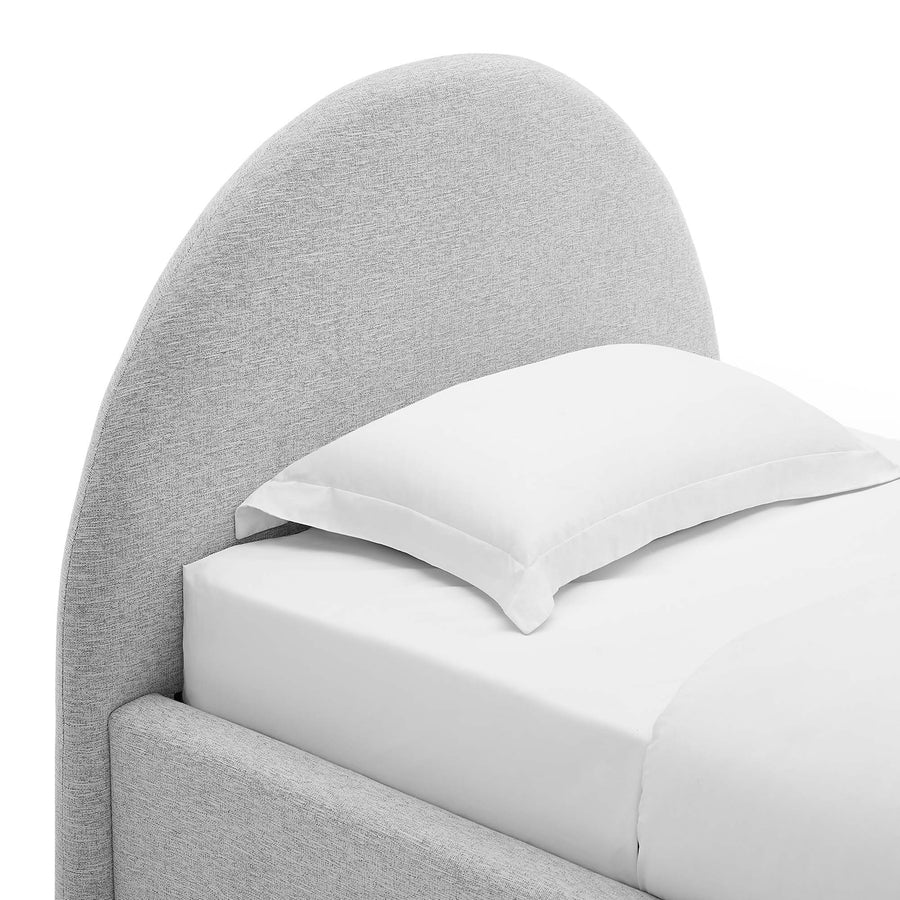 Quinn Upholstered Fabric Arched Round Twin Platform Bed in Heathered Weave Light Gray