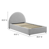 Quinn Upholstered Fabric Arched Round Twin Platform Bed in Heathered Weave Light Gray