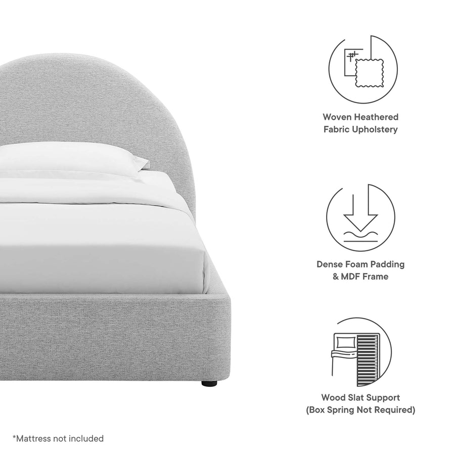 Quinn Upholstered Fabric Arched Round Twin Platform Bed in Heathered Weave Light Gray
