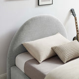 Quinn Upholstered Fabric Arched Round Twin Platform Bed in Heathered Weave Light Gray