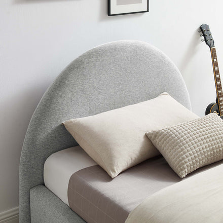 Resort Upholstered Fabric Arched Round Twin Platform Bed in Heathered Weave Light Gray