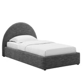 Quinn Upholstered Fabric Arched Round Twin Platform Bed in Heathered Weave Slate