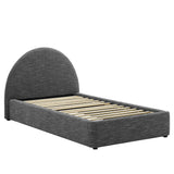 Quinn Upholstered Fabric Arched Round Twin Platform Bed in Heathered Weave Slate