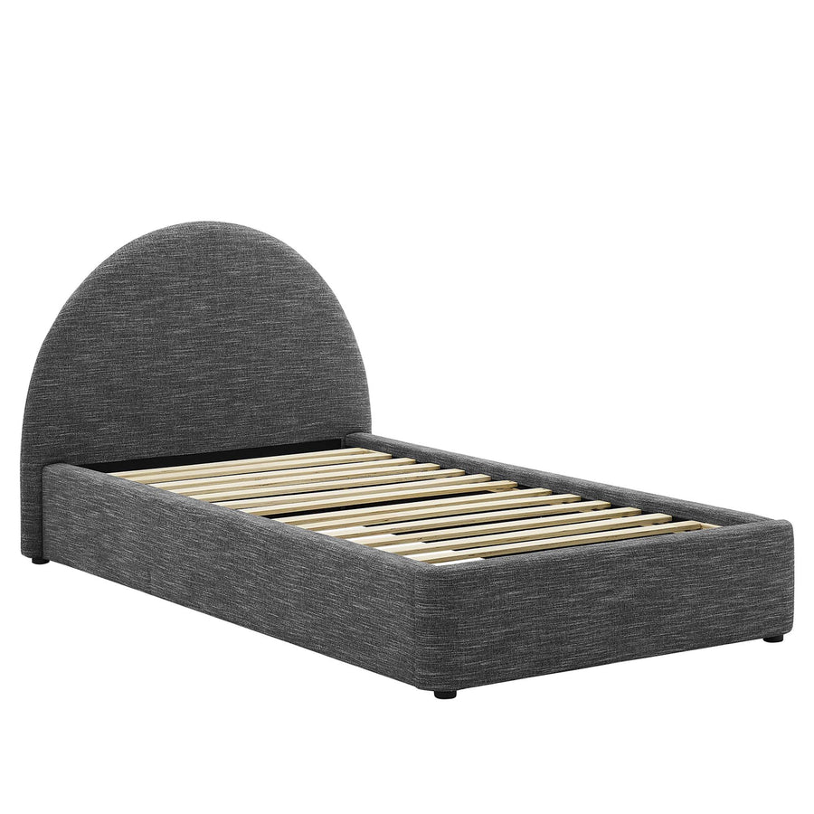 Quinn Upholstered Fabric Arched Round Twin Platform Bed in Heathered Weave Slate