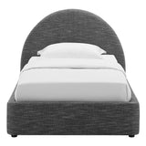 Quinn Upholstered Fabric Arched Round Twin Platform Bed in Heathered Weave Slate