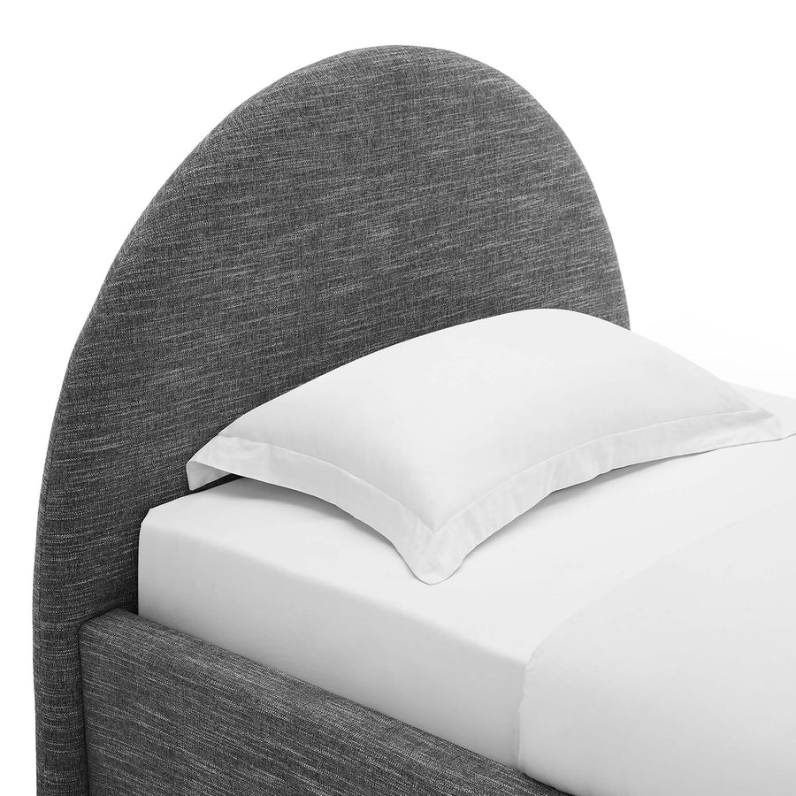 Quinn Upholstered Fabric Arched Round Twin Platform Bed in Heathered Weave Slate