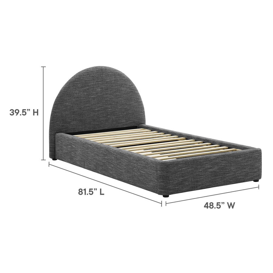 Quinn Upholstered Fabric Arched Round Twin Platform Bed in Heathered Weave Slate