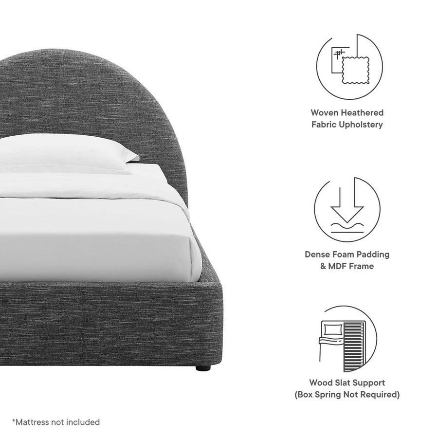 Quinn Upholstered Fabric Arched Round Twin Platform Bed in Heathered Weave Slate