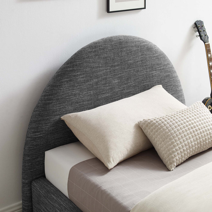 Quinn Upholstered Fabric Arched Round Twin Platform Bed in Heathered Weave Slate