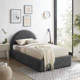 Quinn Upholstered Fabric Arched Round Twin Platform Bed in Heathered Weave Slate