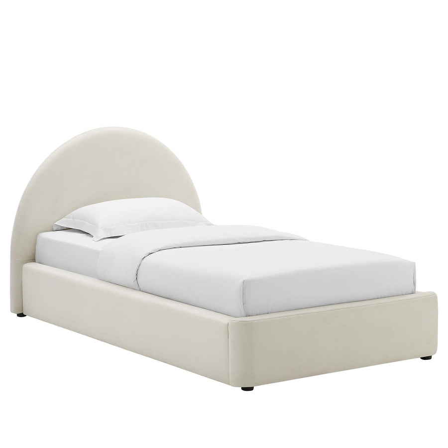 Quinn Performance Velvet Arched Round Twin Platform Bed in Alabaster