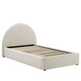 Quinn Performance Velvet Arched Round Twin Platform Bed in Alabaster