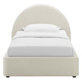 Quinn Performance Velvet Arched Round Twin Platform Bed in Alabaster