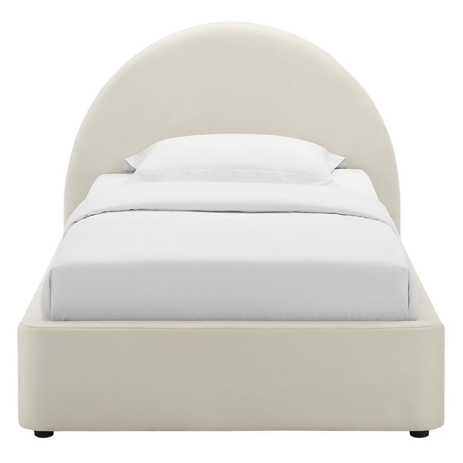 Quinn Performance Velvet Arched Round Twin Platform Bed in Alabaster