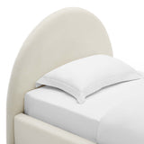 Quinn Performance Velvet Arched Round Twin Platform Bed in Alabaster