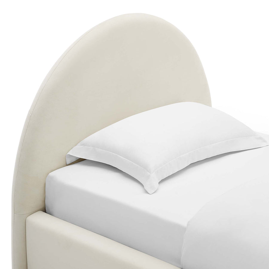Quinn Performance Velvet Arched Round Twin Platform Bed in Alabaster