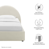 Quinn Performance Velvet Arched Round Twin Platform Bed in Alabaster