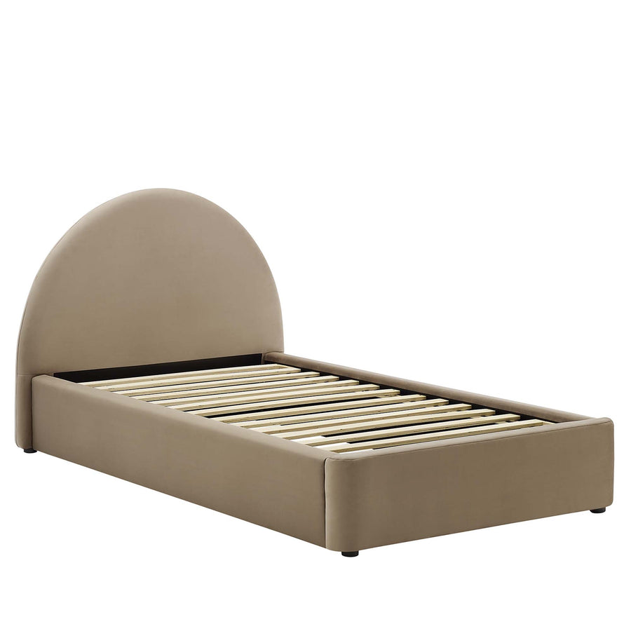 Quinn Performance Velvet Arched Round Twin Platform Bed in Taupe