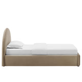 Quinn Performance Velvet Arched Round Twin Platform Bed in Taupe