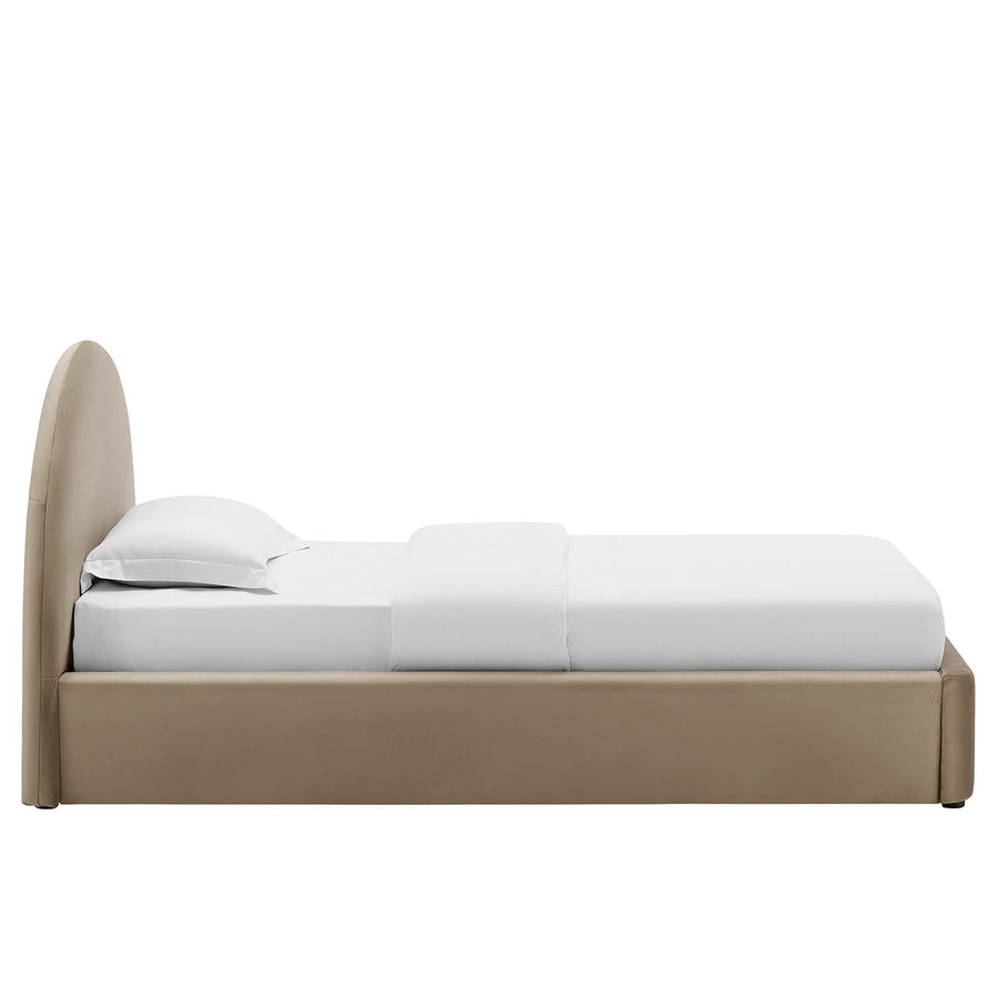 Quinn Performance Velvet Arched Round Twin Platform Bed in Taupe