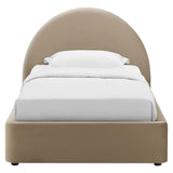 Quinn Performance Velvet Arched Round Twin Platform Bed in Taupe