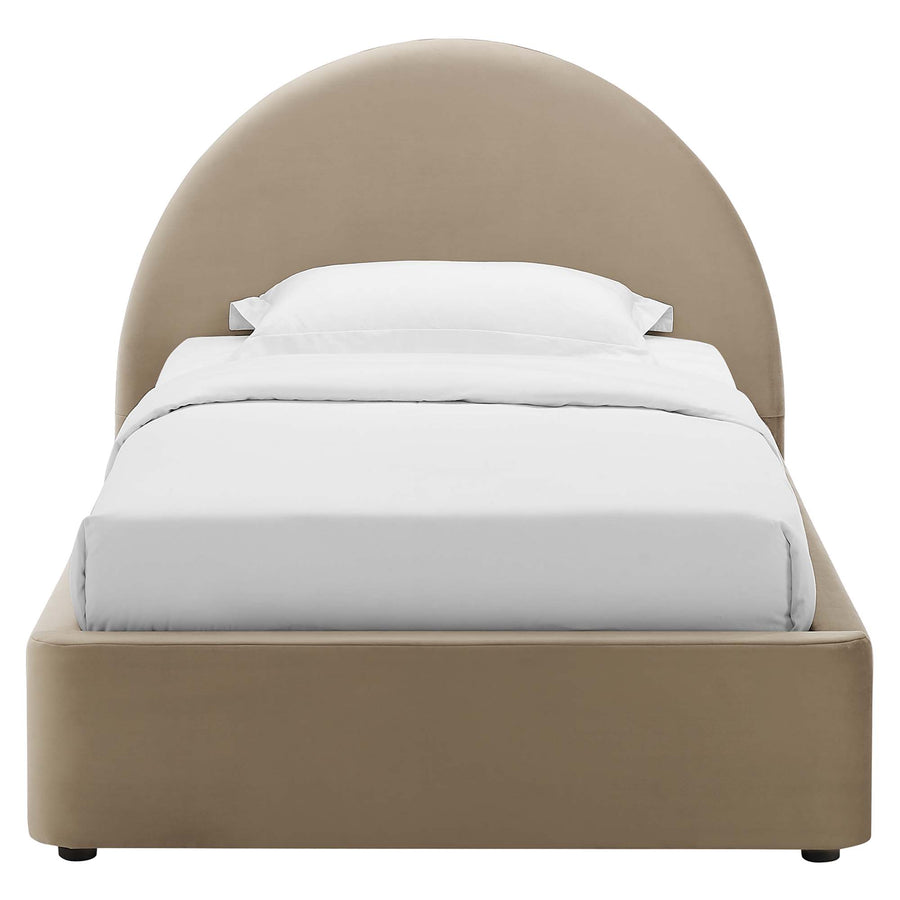 Quinn Performance Velvet Arched Round Twin Platform Bed in Taupe