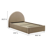 Quinn Performance Velvet Arched Round Twin Platform Bed in Taupe