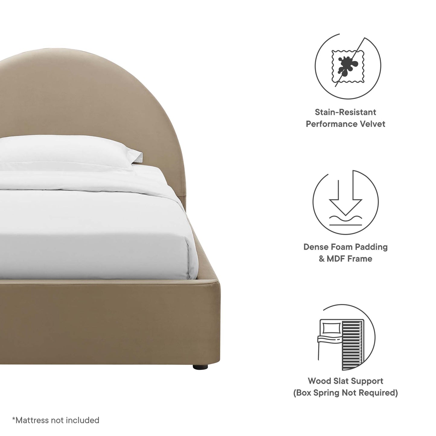 Resort Performance Velvet Arched Round Twin Platform Bed by Furniture For America