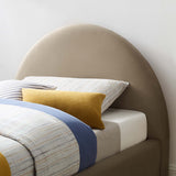 Quinn Performance Velvet Arched Round Twin Platform Bed in Taupe