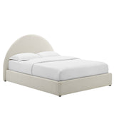 Quinn Upholstered Fabric Arched Round Full Platform Bed in Heathered Weave Ivory