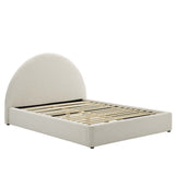 Quinn Upholstered Fabric Arched Round Full Platform Bed in Heathered Weave Ivory