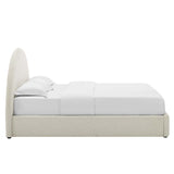 Quinn Upholstered Fabric Arched Round Full Platform Bed in Heathered Weave Ivory