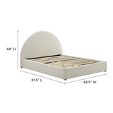 Quinn Upholstered Fabric Arched Round Full Platform Bed in Heathered Weave Ivory