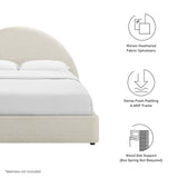 Quinn Upholstered Fabric Arched Round Full Platform Bed in Heathered Weave Ivory