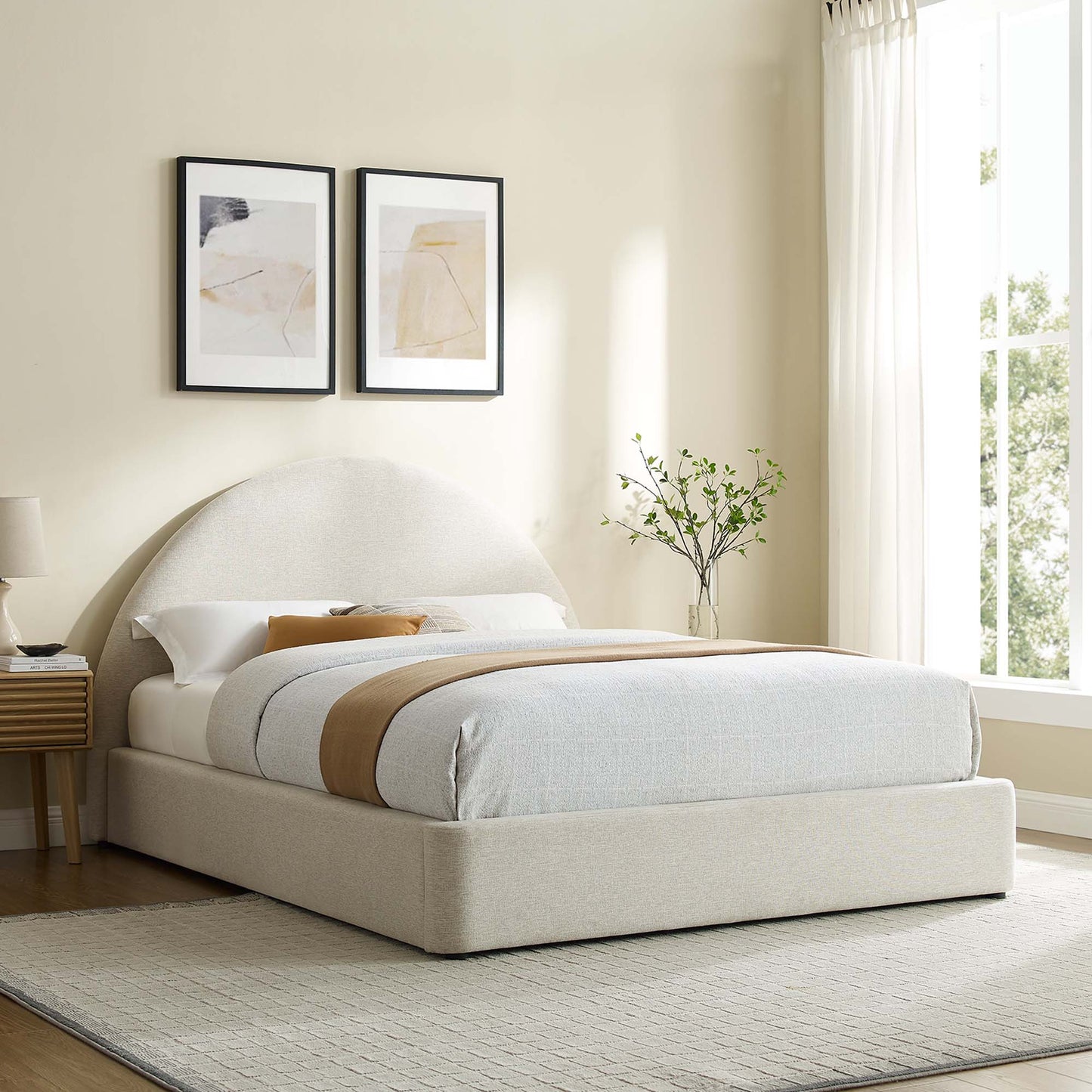 Resort Upholstered Fabric Arched Round Full Platform Bed by Furniture For America