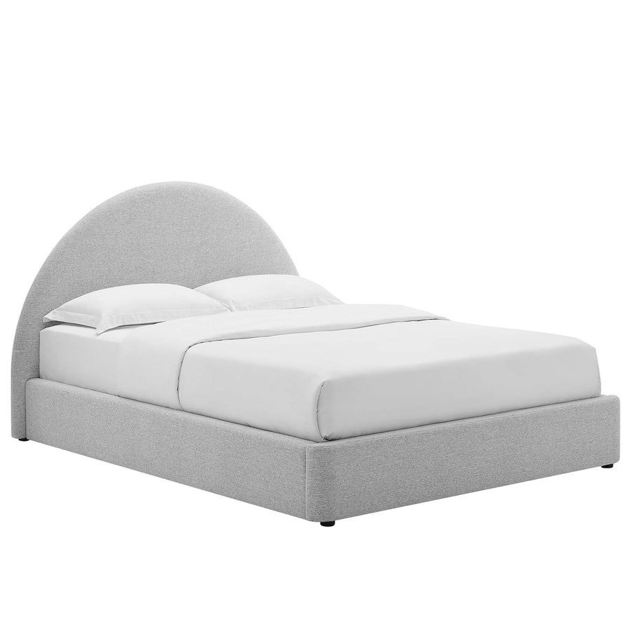 Quinn Upholstered Fabric Arched Round Full Platform Bed in Heathered Weave Light Gray