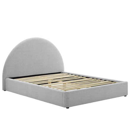 Resort Upholstered Fabric Arched Round Full Platform Bed in Heathered Weave Light Gray