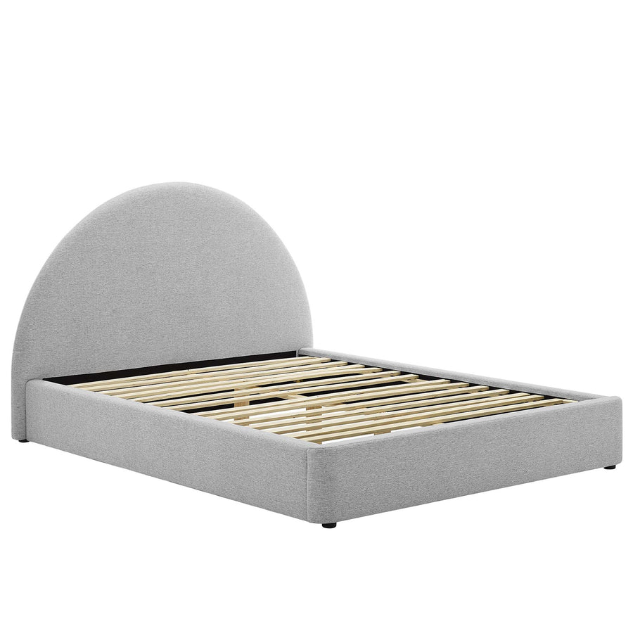 Quinn Upholstered Fabric Arched Round Full Platform Bed in Heathered Weave Light Gray