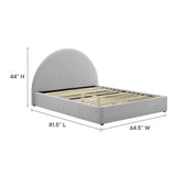 Quinn Upholstered Fabric Arched Round Full Platform Bed in Heathered Weave Light Gray