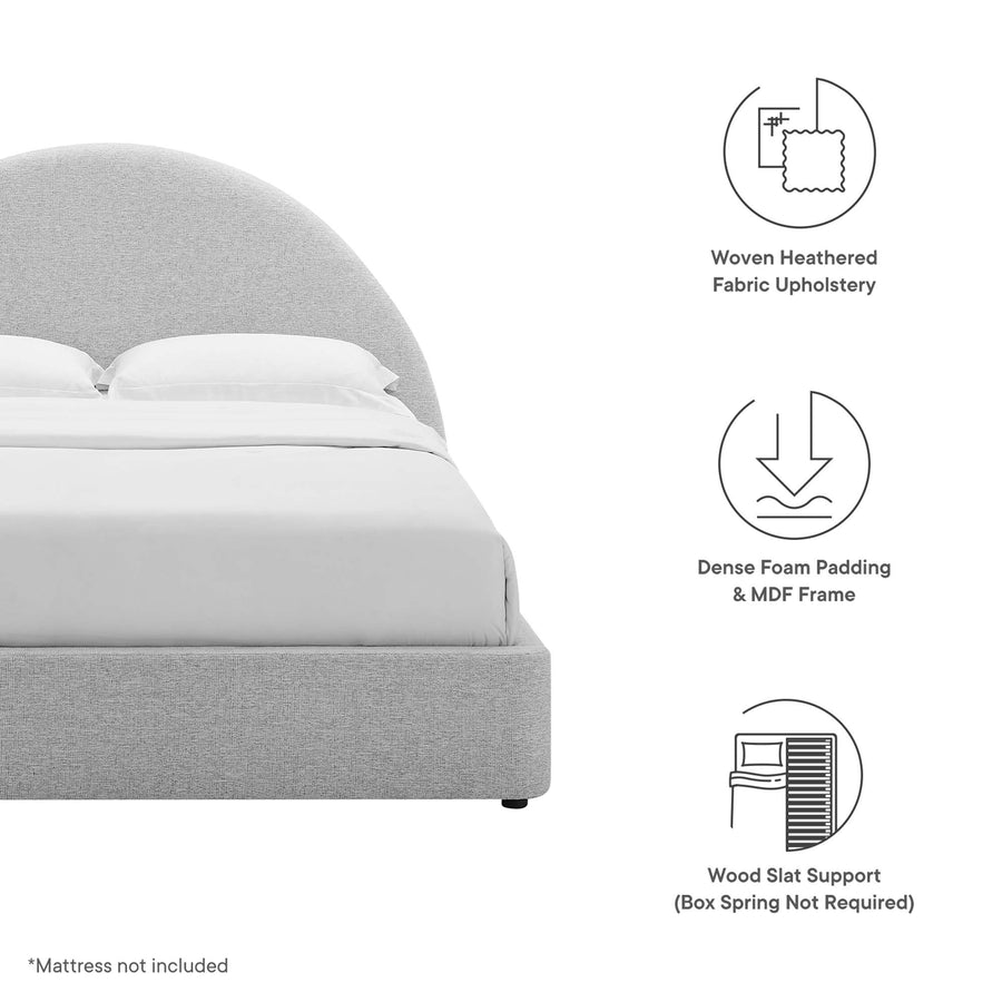 Quinn Upholstered Fabric Arched Round Full Platform Bed in Heathered Weave Light Gray