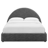 Quinn Upholstered Fabric Arched Round Full Platform Bed in Heathered Weave Slate