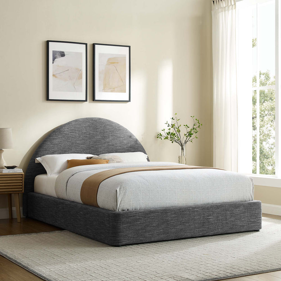 Quinn Upholstered Fabric Arched Round Full Platform Bed in Heathered Weave Slate