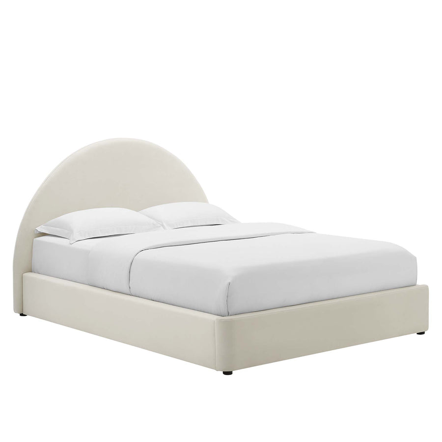 Quinn Performance Velvet Arched Round Full Platform Bed in Alabaster