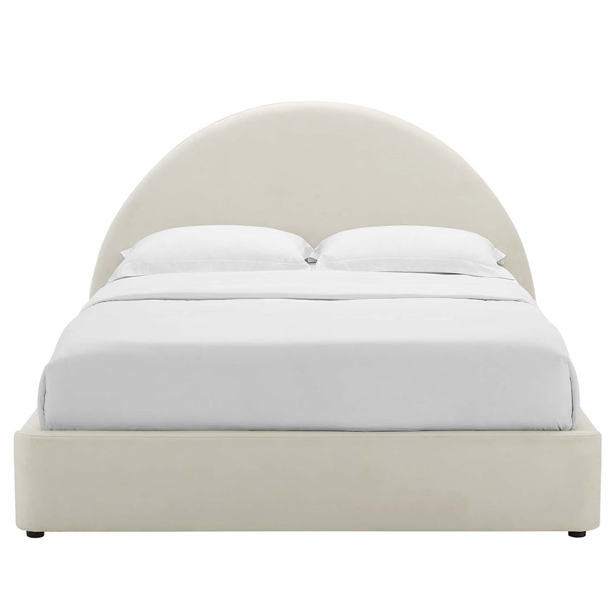Quinn Performance Velvet Arched Round Full Platform Bed in Alabaster