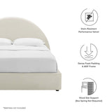 Quinn Performance Velvet Arched Round Full Platform Bed in Alabaster