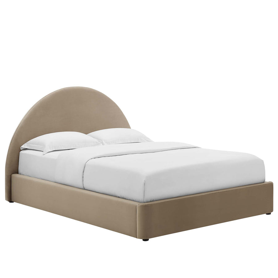Quinn Performance Velvet Arched Round Full Platform Bed in Taupe
