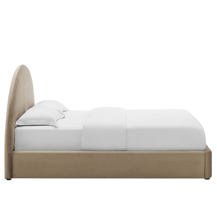 Quinn Performance Velvet Arched Round Full Platform Bed in Taupe