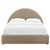 Quinn Performance Velvet Arched Round Full Platform Bed in Taupe